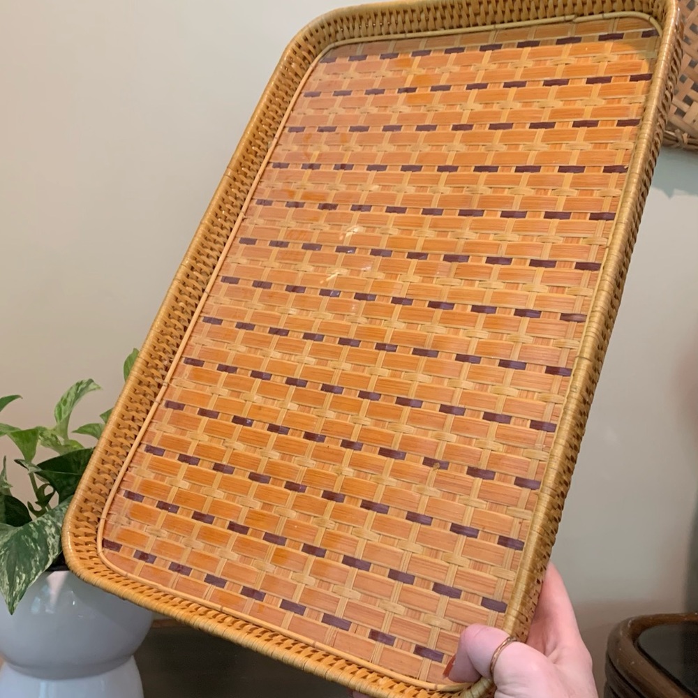 Vintage Rattan & Bamboo Boho Serving Tray - Picture 2 of 2